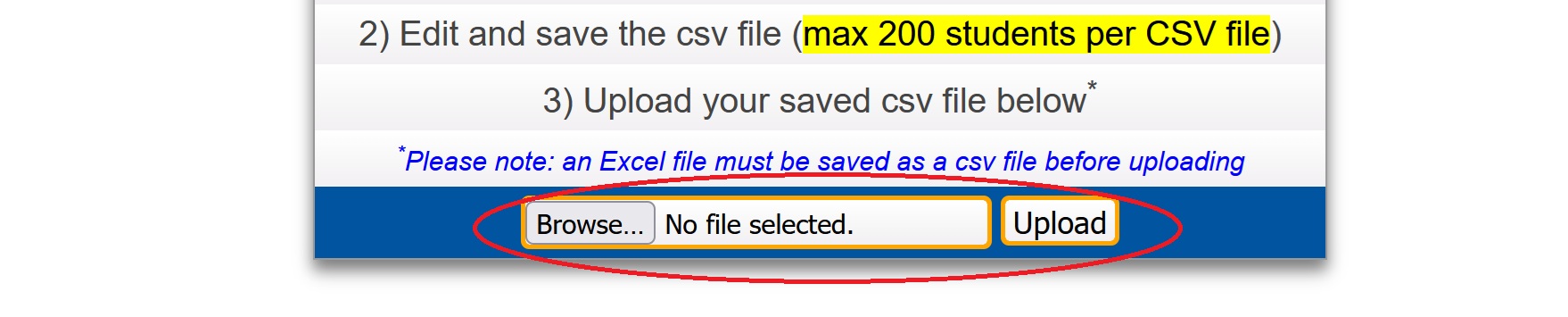 Upload the csv file